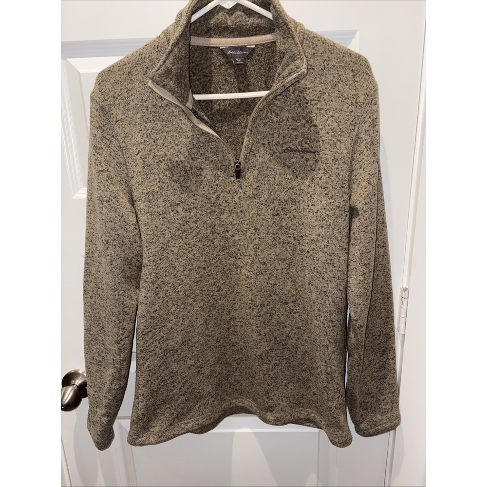 Eddie Bauer Mens Small 1/4 Zip Pullover Yellowish Grey Fleece Jacket